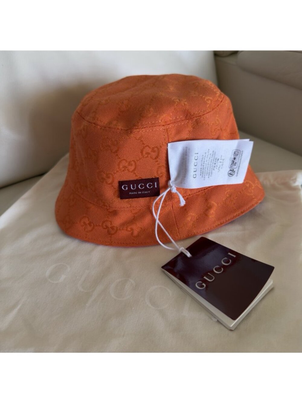 NWT GUCCI Fedora Reversible Orange Canvas-jacquard Bucket Hat Sz S Pink - Picture 5 of 11